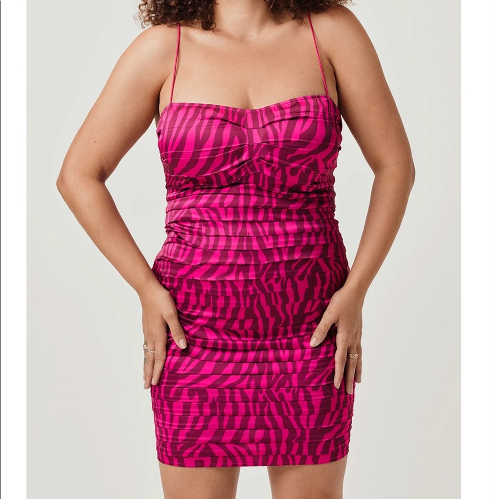 For Love & Lemons Pink Zebra Pleated Mini Dress 1X